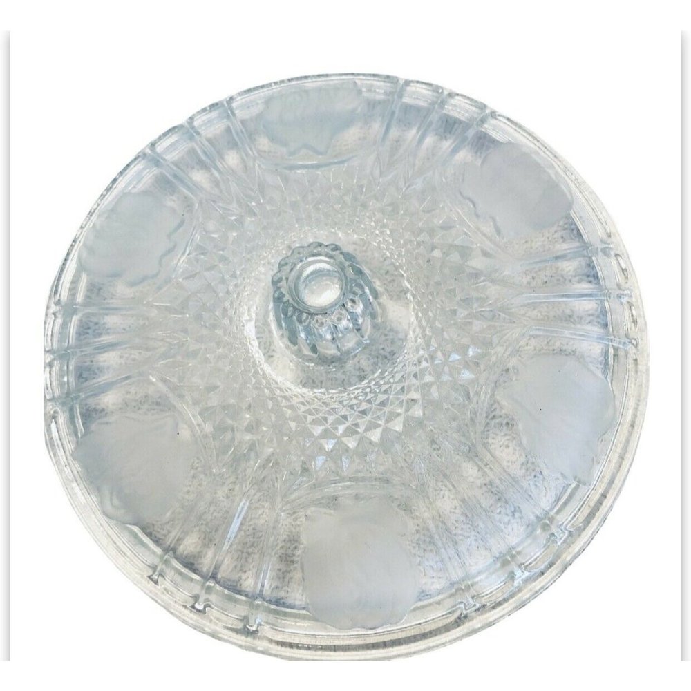VTG Crystal Cut Candy/Nut Frosted Leaves & Embossed Roses‎ Covered Dish